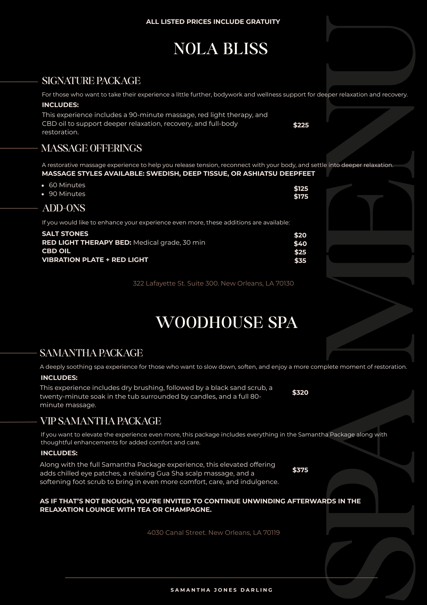 Wellness spa menu design